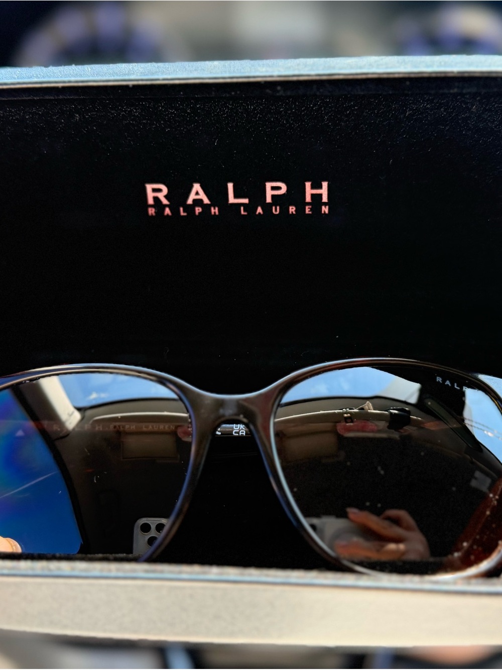 Ralph Lauren Black Sunglasses with Blue-Reflective Lenses